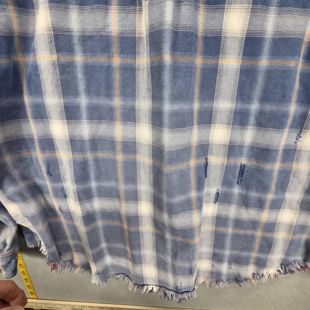 Free People Jacket Womens M Blue Deconstructed Plaid Flannel Studded Zip - Picture 4 of 15